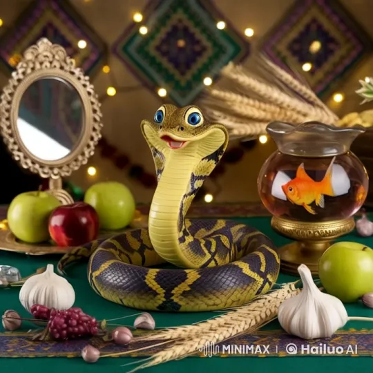 Festive Snake Dances on Decorated Haft-Seen Table – AI Generated Video | Hailuo AI