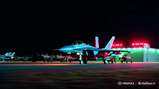 High-Security Base: F-16 Combat Takeoff in the Night – AI Generated Video | Hailuo AI