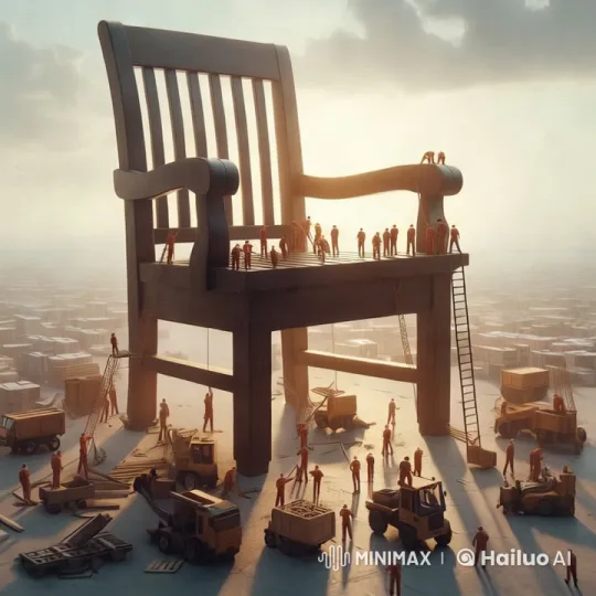 Giant Chair Construction Site with Tiny Workers – AI Generated Video | Hailuo AI