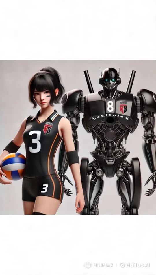 Volleyball Player and Robot Showcase Unity in Aesthetic Video – AI Generated Video | Hailuo AI