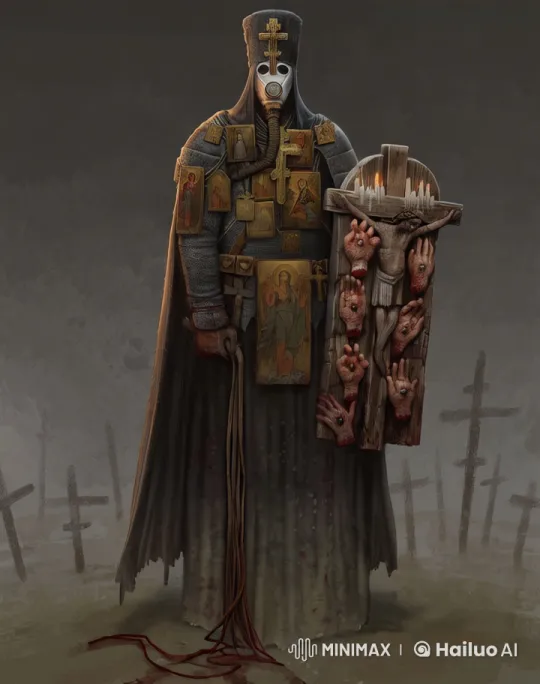 Masked Figure in a Haunted Religious Landscape – AI Generated Video | Hailuo AI