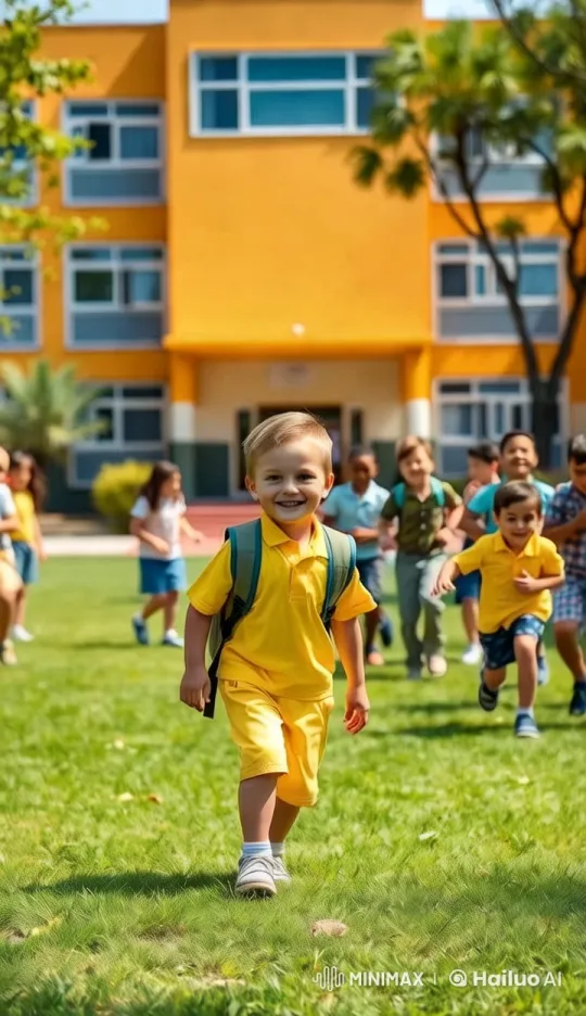 Energetic Children Running Across Schoolyard – AI Generated Video | Hailuo AI