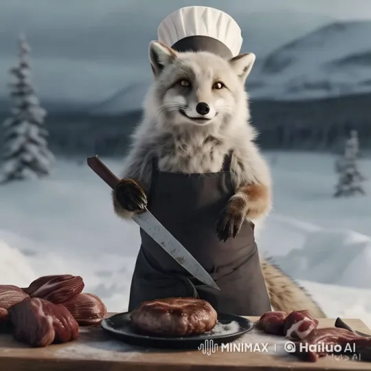 Raccoon Chef Prepares Steak in Winter Wonderland – AI Generated Video | Hailuo AI