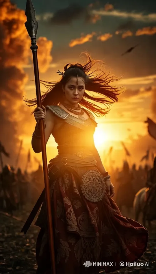 Female Soldier Stands Resolute on Dusky Battlefield – AI Generated Video | Hailuo AI