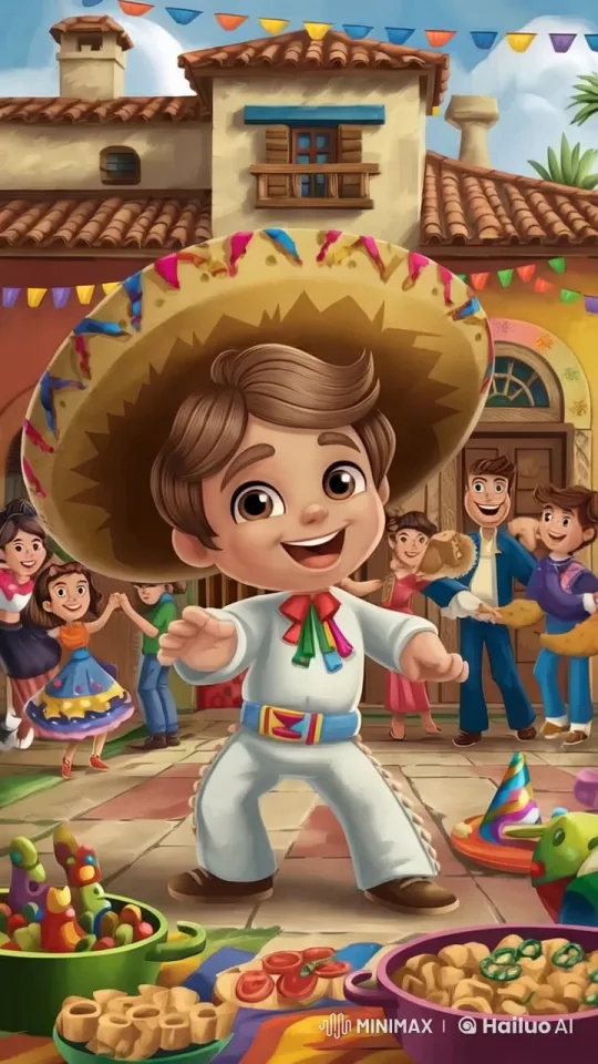 Cute Boy Dances Joyfully at Colorful Mexican Fiesta – AI Generated Video | Hailuo AI