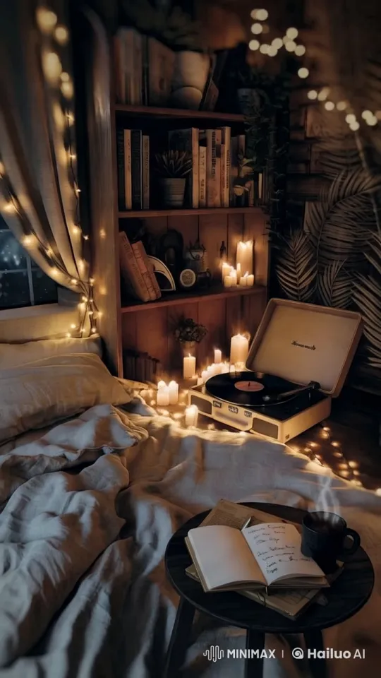 Cozy Bedroom Ambiance with Coffee and Vinyl Records – AI Generated Video | Hailuo AI