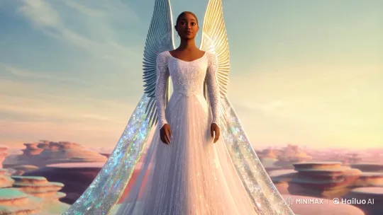 Non-White Angel in Ethereal Landscape: A Cinematic Experience – AI Generated Video | Hailuo AI
