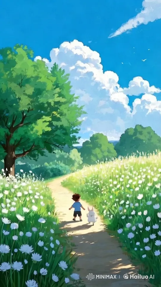 Magical Friendship: Boy and Rabbit Dance in Rural Serenity – AI Generated Video | Hailuo AI