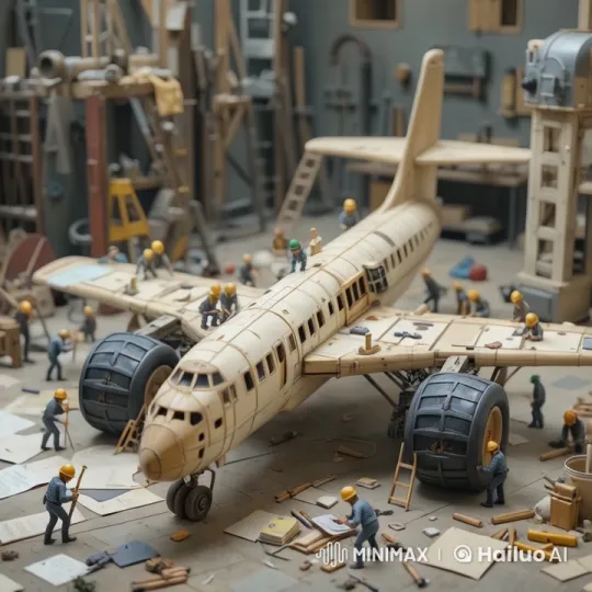 Tiny Engineers Build Full-Sized Airplane – AI Generated Video | Hailuo AI