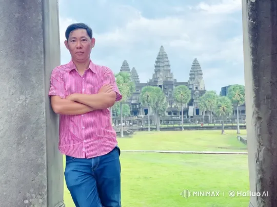 Man with Cat at Angkor Wat Temple – AI Generated Video | Hailuo AI