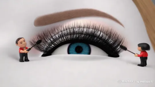 Tiny People Painting Eyelashes with Mascara – AI Generated Video | Hailuo AI