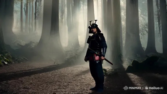 Samurai in Misty Forest: Anticipation and Awe – AI Generated Video | Hailuo AI