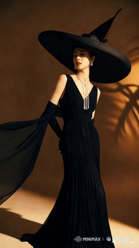 Elegant Woman in Black Gown Showcased in Stylish Studio – AI Generated Video | Hailuo AI