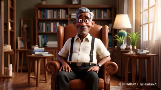 Elderly Man in Comfortable Library Setting – AI Generated Video | Hailuo AI