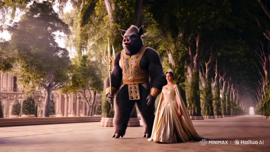 Human and Giant Pig Parade in Grand, Surreal Avenue – AI Generated Video | Hailuo AI