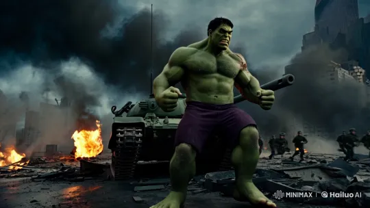 Hulk's Fury: Destruction in a Ravaged Cityscape – AI Generated Video | Hailuo AI