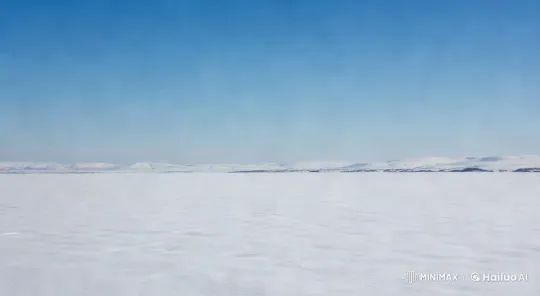 Tranquil Snowscape: Expansive Beauty Under Clear Blue Sky – AI Generated Video | Hailuo AI