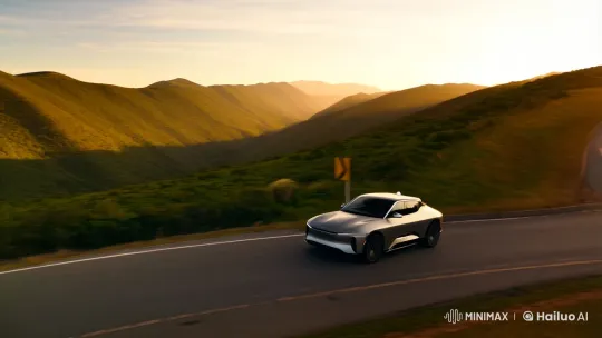 Sleek Car Glides Through Golden Landscape – AI Generated Video | Hailuo AI