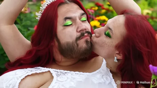 Romantic Portrait: Flirty Redhead in Lace with Garden Setting – AI Generated Video | Hailuo AI