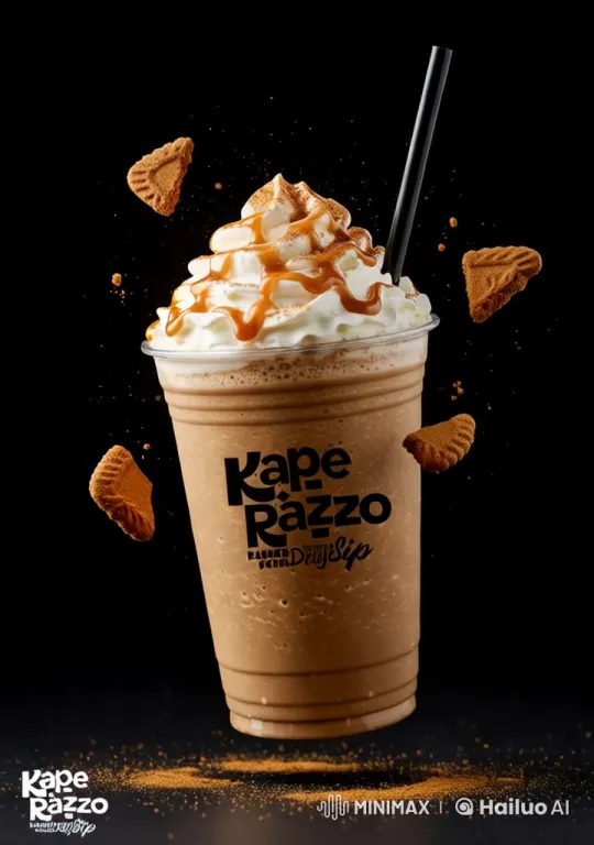 Magical Biscoff Frappe Levitation in Cozy Cafe Setting – AI Generated Video | Hailuo AI