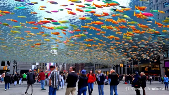 Aquarium Fish Swim Through Manhattan Square – AI Generated Video | Hailuo AI