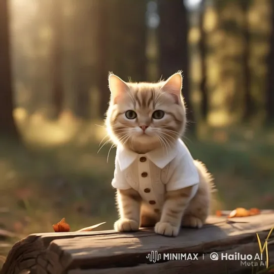 Tranquil Forest Scene with Buttoned-Up Kitten – AI Generated Video | Hailuo AI