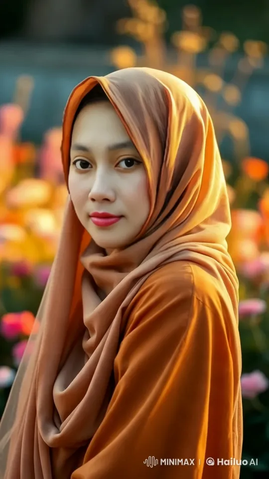 Elegant Hijab in a Vibrant Garden - Aesthetic Walkthrough – AI Generated Video | Hailuo AI