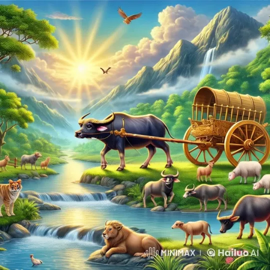 Majestic Sunrise Over Peaceful Valley with Animals – AI Generated Video | Hailuo AI