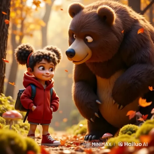 Autumn Forest: Girl and Bear's Enchanting Chat – AI Generated Video | Hailuo AI
