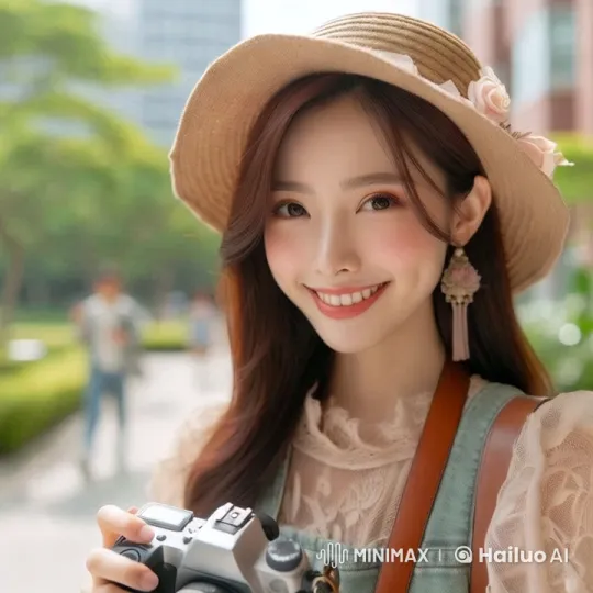 Young Woman Filming in Serene Park Setting – AI Generated Video | Hailuo AI