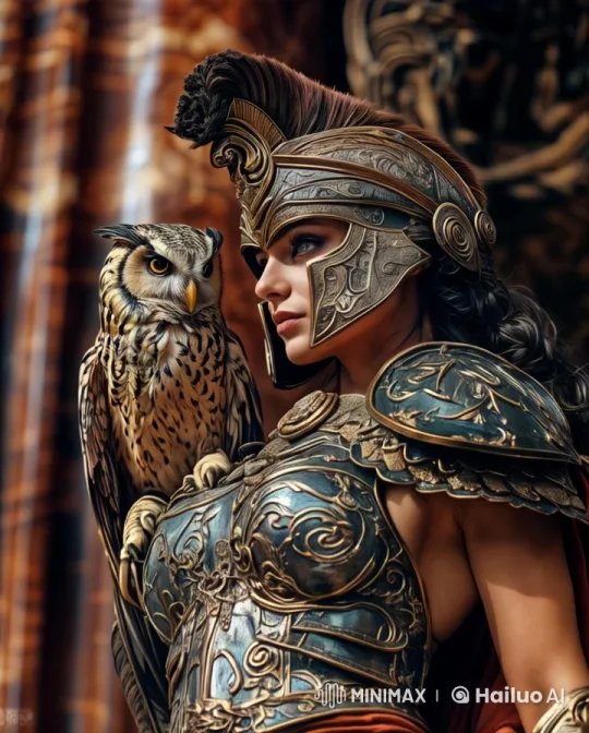 Warrior Goddess with Owl Amidst Marble Grandeur – AI Generated Video | Hailuo AI
