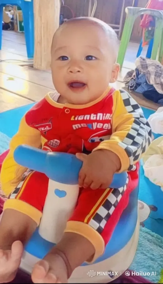 Baby in Lightning McQueen Outfit Playing Indoors – AI Generated Video | Hailuo AI