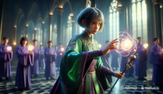 Woman's Intensifying Magic Stirs Panic in Gothic Hall – AI Generated Video | Hailuo AI