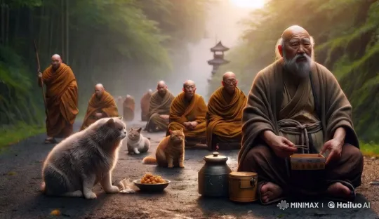 Monks and Cats Share Peaceful Morning Meditation – AI Generated Video | Hailuo AI