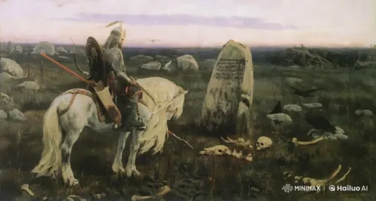 Knight Contemplates Ancient Rune Stone in Desolate Landscape – AI Generated Video | Hailuo AI