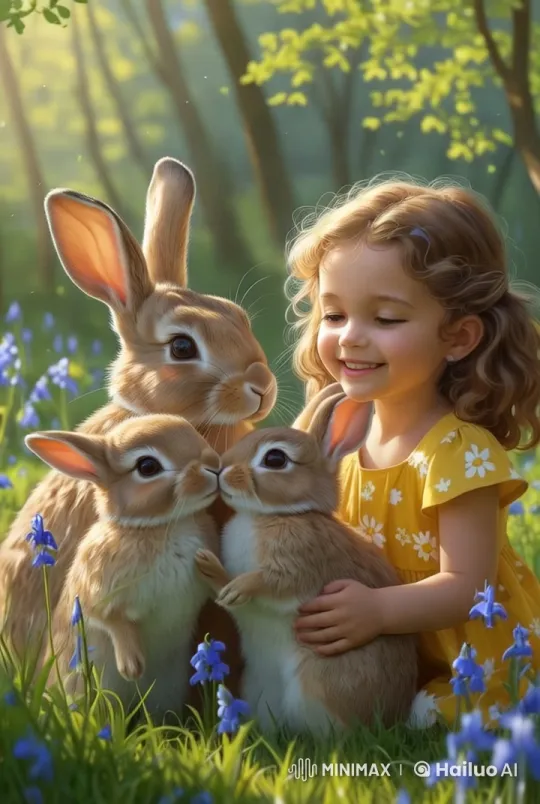 Rabbit Reunites with Family in Sunlit Forest Clearing – AI Generated Video | Hailuo AI