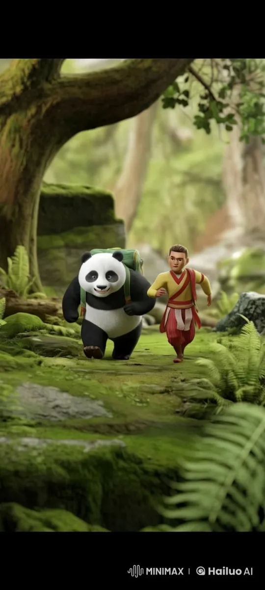 Warrior and Panda Explore Enchanted Forest – AI Generated Video | Hailuo AI