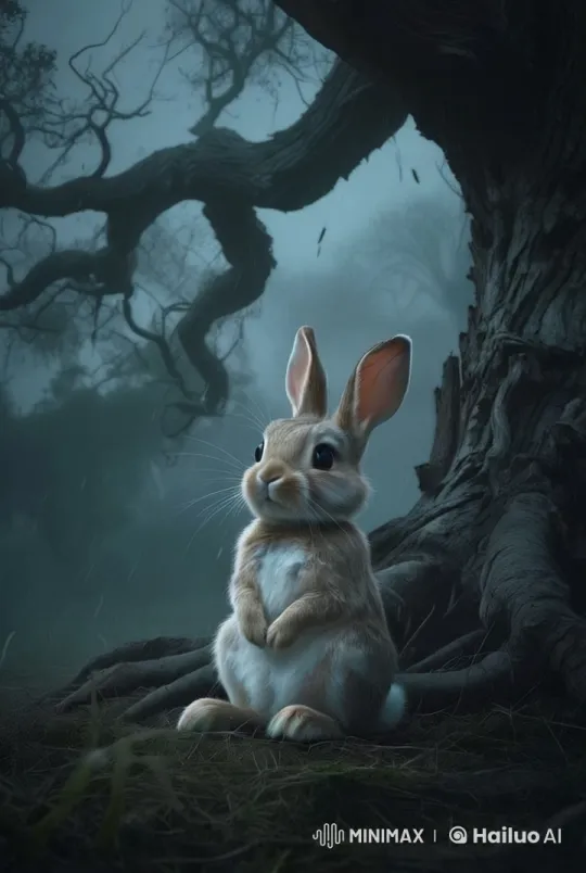 Lonely Rabbit Shivers Under Menacing Forest Tree – AI Generated Video | Hailuo AI
