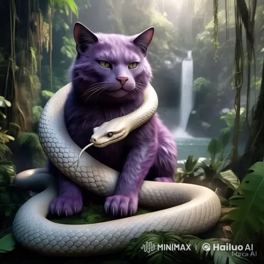 Purple Cat Battles Giant Snake in Dark Jungle – AI Generated Video | Hailuo AI