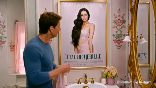 Man Transforms into Woman in Feminine Bathroom Scene – AI Generated Video | Hailuo AI