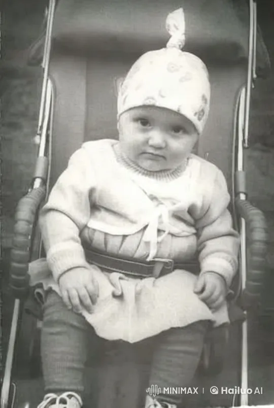 Vintage Black-and-White Portrait of Baby in Cozy Stroller – AI Generated Video | Hailuo AI
