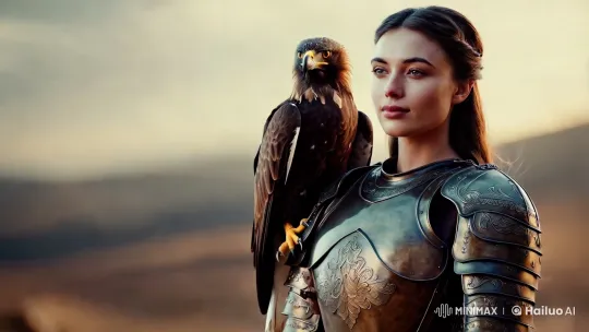 Armored Beauty with Eagle: A Study in Aesthetic and Power – AI Generated Video | Hailuo AI