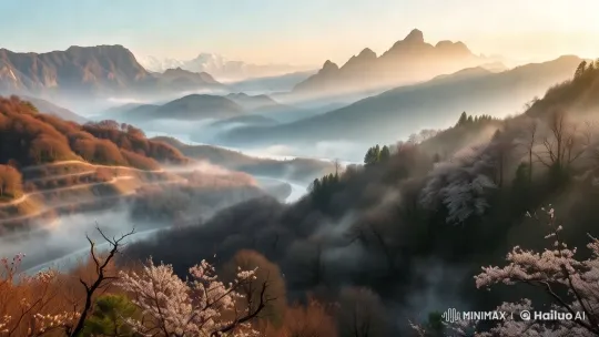 Sunrise Over Misty Mountain Landscape – AI Generated Video | Hailuo AI
