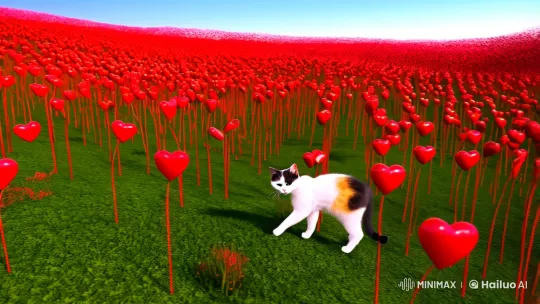 Spotted Cat in Field of Hearts with 3D Panorama – AI Generated Video | Hailuo AI