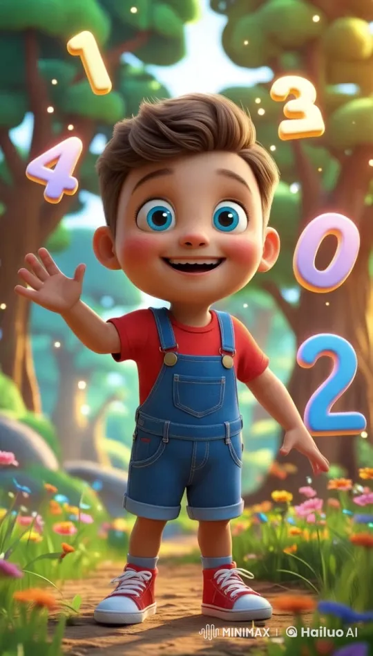 Cheerful Boy Counts to 10 in Colorful Forest Setting – AI Generated Video | Hailuo AI