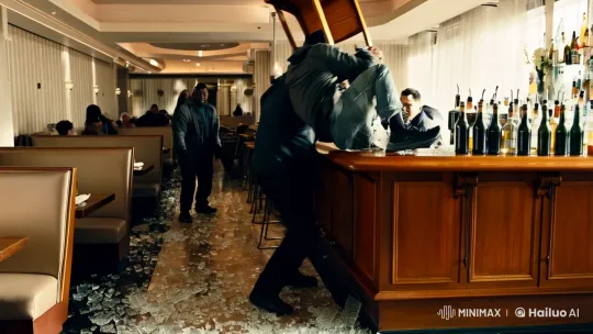 Gang Brawl Erupts in Elegant Restaurant – AI Generated Video | Hailuo AI