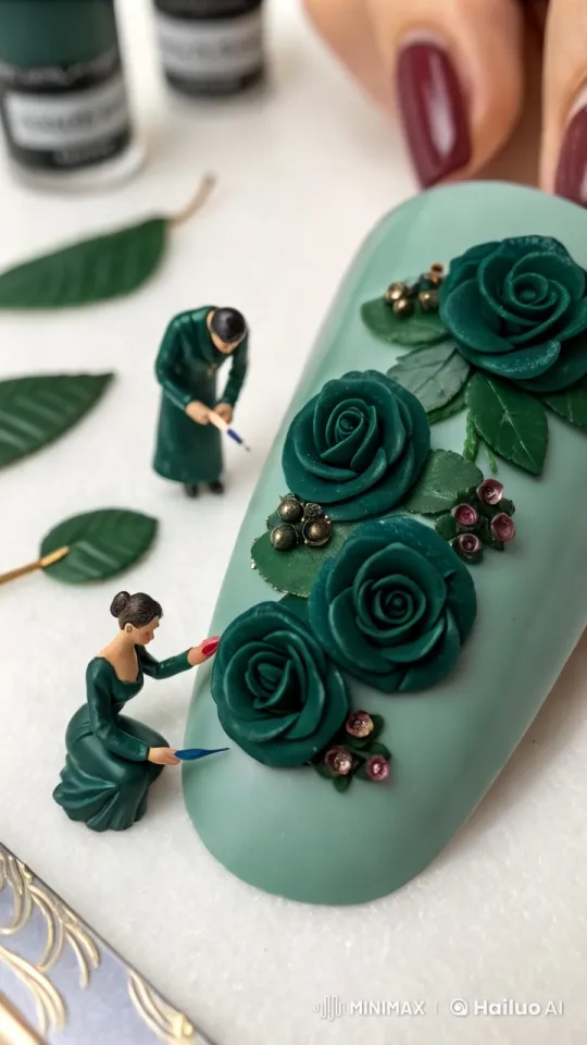 Miniature Nail Art Craftsmanship with Delicate Floral Design – AI Generated Video | Hailuo AI