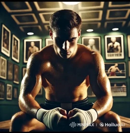 Boxer in Contemplation Amidst Boxing Legends – AI Generated Video | Hailuo AI