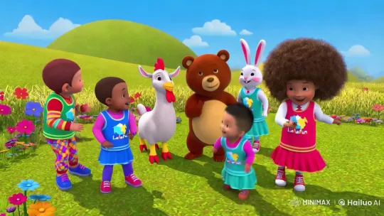 Colorful Children and Animals Dance in Whimsical Meadow – AI Generated Video | Hailuo AI