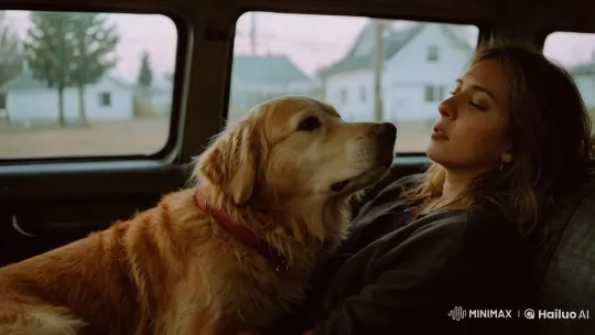 Golden Retriever Comforts Struggling Woman – AI Generated Video | Hailuo AI